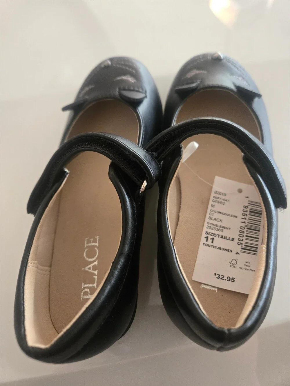 NWT girls Black Dress Shoes With Velcro